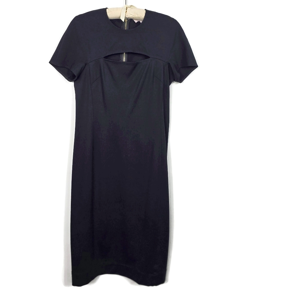 Rachel Parcell Black Ponte Cutout Bodycon Midi Dress Gold Zip Large